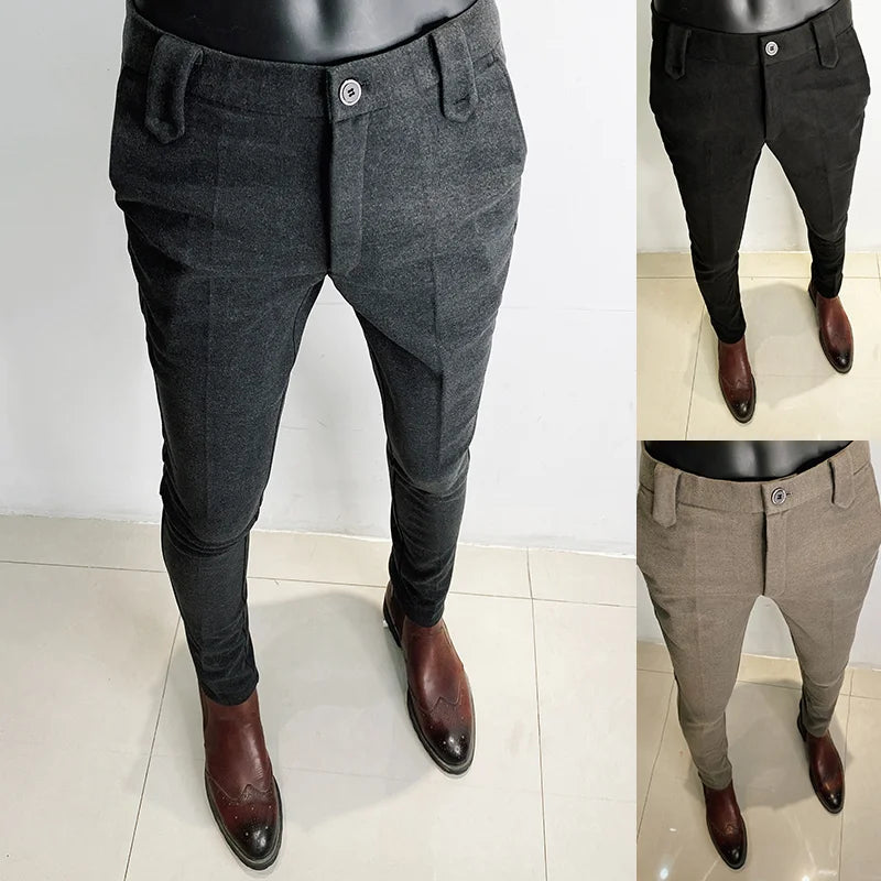 Slim Straight Woolen Dress Pants | Masc-Fit