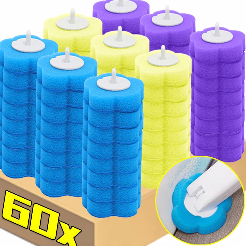 6-60PCS Disposable Toilet Brush Heads Bathroom Replacement Sponges Head Toilet Cleaning Brush Refills No Dead Angle Brush Heads