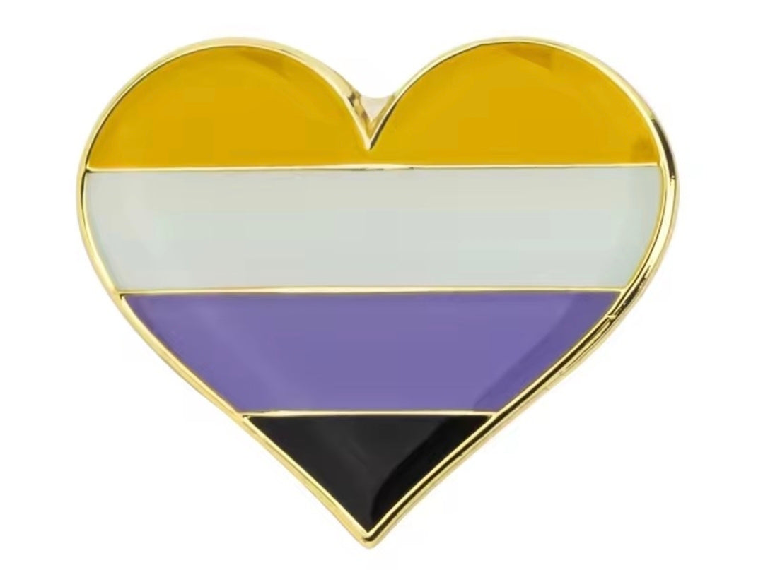Nonbinary Flag Heart shaped pin